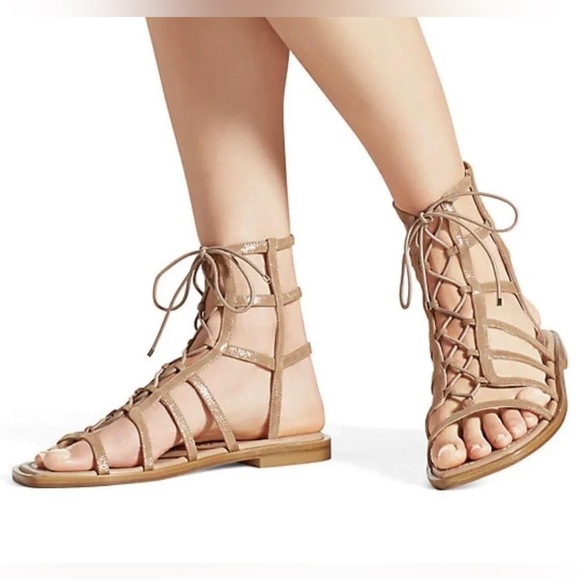 Stuart Weitzman Shoes - Nib Stuart Weitzman Kora Lace-Up Gladiator Shi-Shimmer Suede Sandals - 7.5